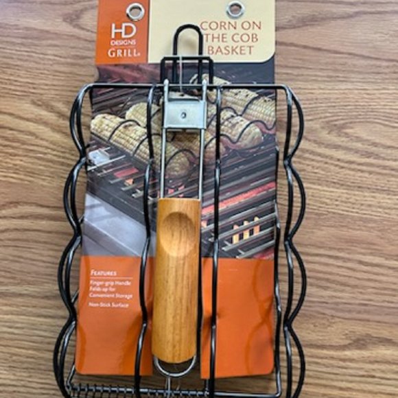 Corn On The Cob Basket (HD Designs Grill) Finger Grip Handle Foldable Non-Stick - Picture 1 of 3